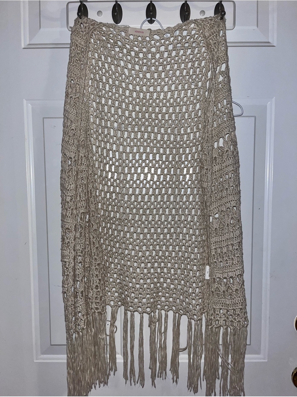 Honey Lee Cream/Ivory Women’s Crochet Fringe Sweater - Lightweight Boho Cardigan